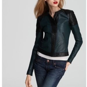 Theory Maisie Color Block Leather Moto Jacket